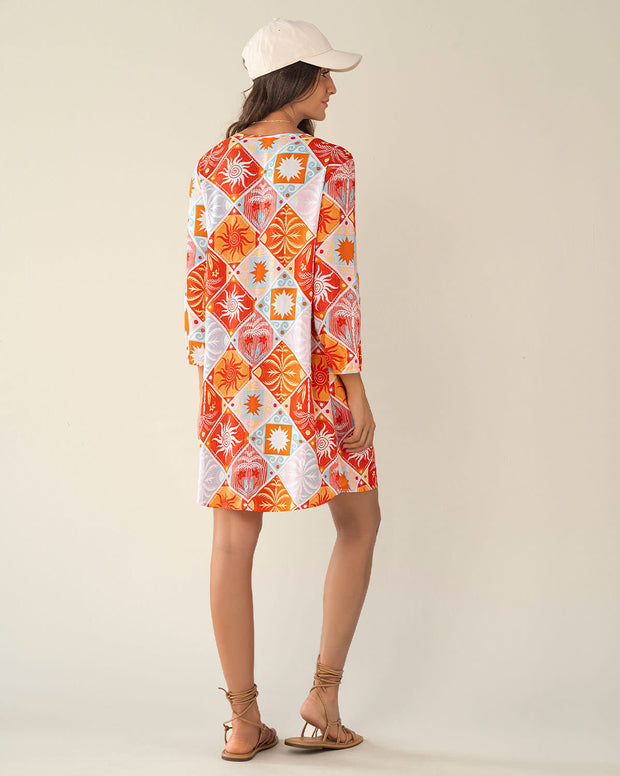 Vestido corto manga larga cuello en V