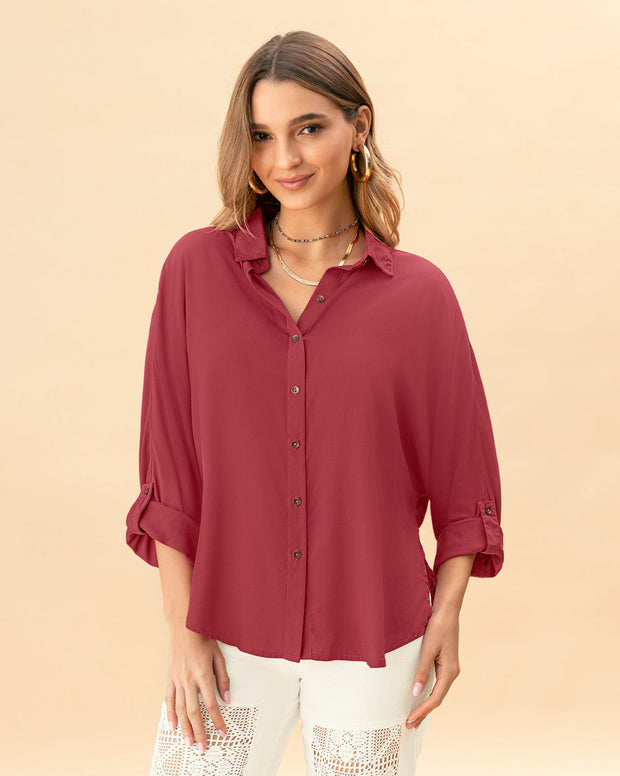 Blusa manga larga abotonable con charreteras en mangas