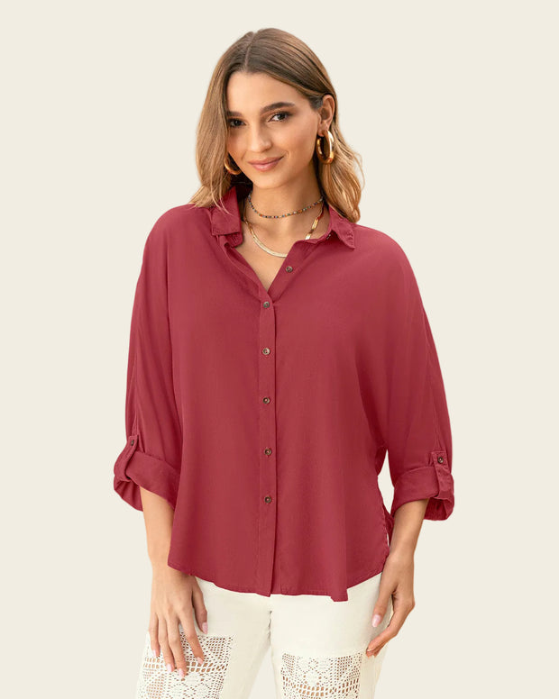 Blusa manga larga abotonable con charreteras en mangas