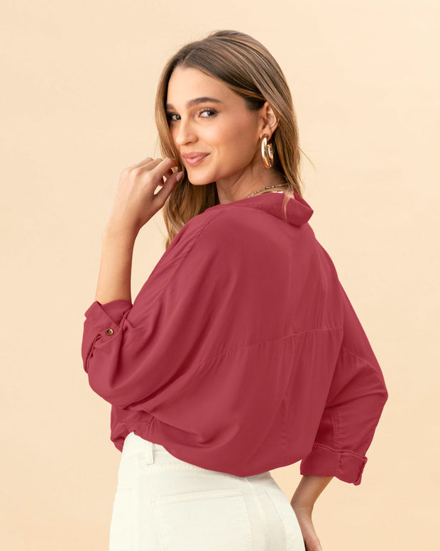 Blusa manga larga abotonable con charreteras en mangas