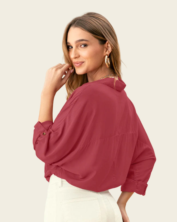 Blusa manga larga abotonable con charreteras en mangas