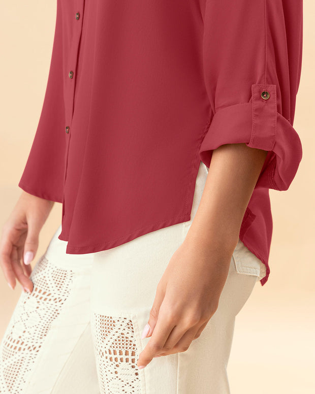 Blusa manga larga abotonable con charreteras en mangas