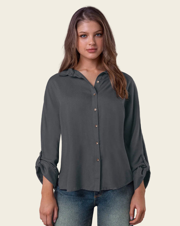 Blusa manga larga abotonable con charreteras en mangas