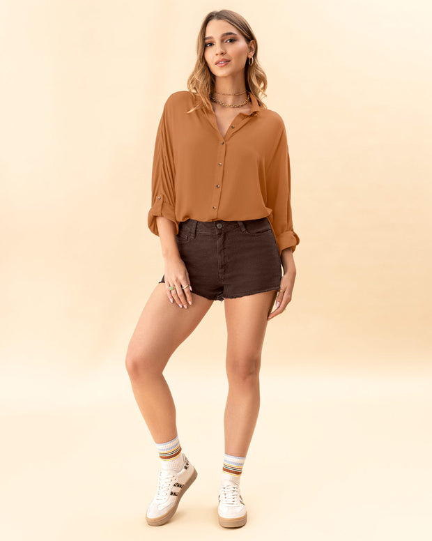 Blusa manga larga abotonable con charreteras en mangas