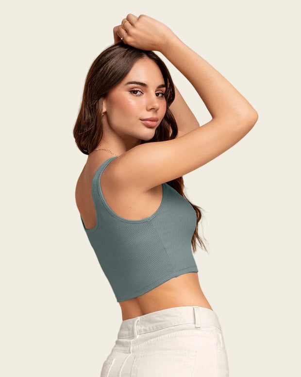Camiseta manga sisa crop top en tejido acanalado