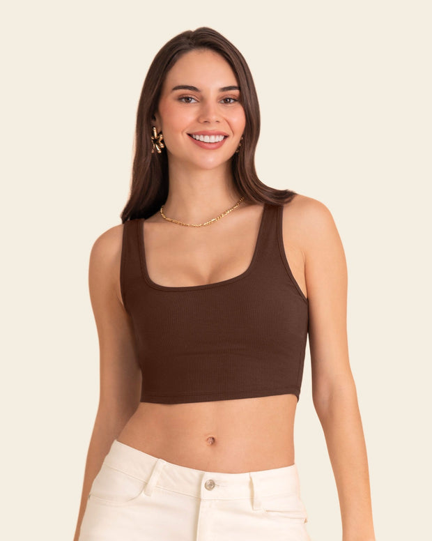 Camiseta manga sisa crop top en tejido acanalado