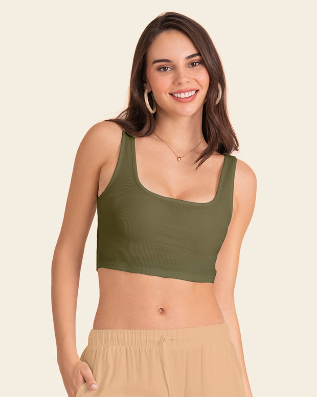 Camiseta manga sisa crop top en tejido acanalado