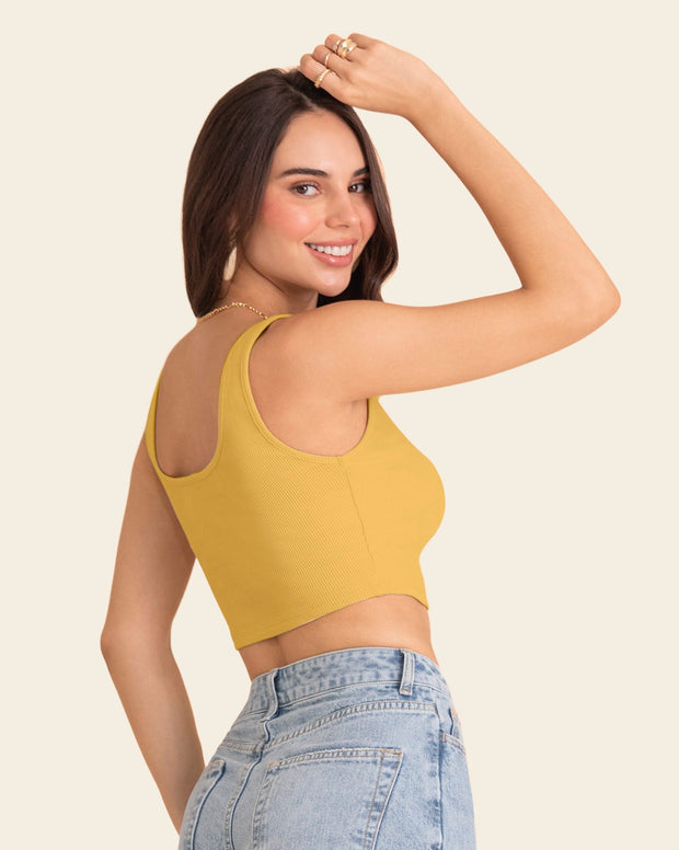 Camiseta manga sisa crop top en tejido acanalado