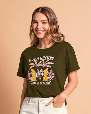 Camiseta básica manga corta con estampado#color_c46-verde-militar