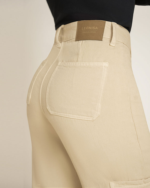 Pantalón tiro alto bota recta con bolsillo tipo cargo