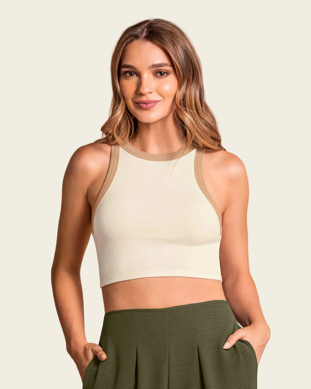 Camiseta crop top manga sisa cuello redondo