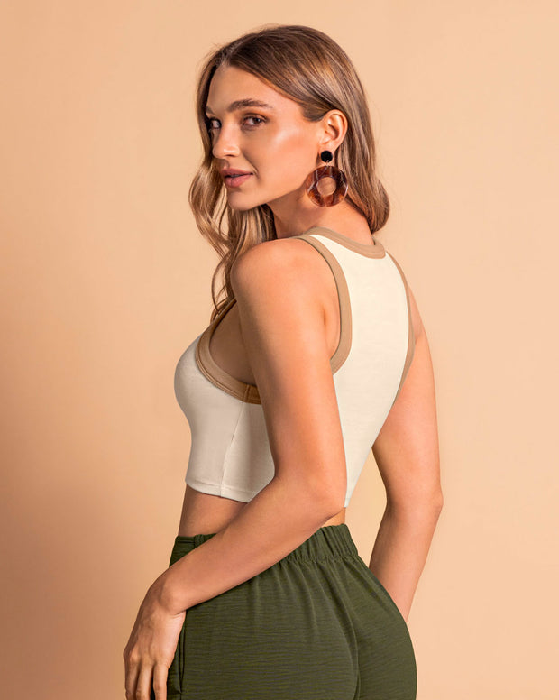 Camiseta crop top manga sisa cuello redondo