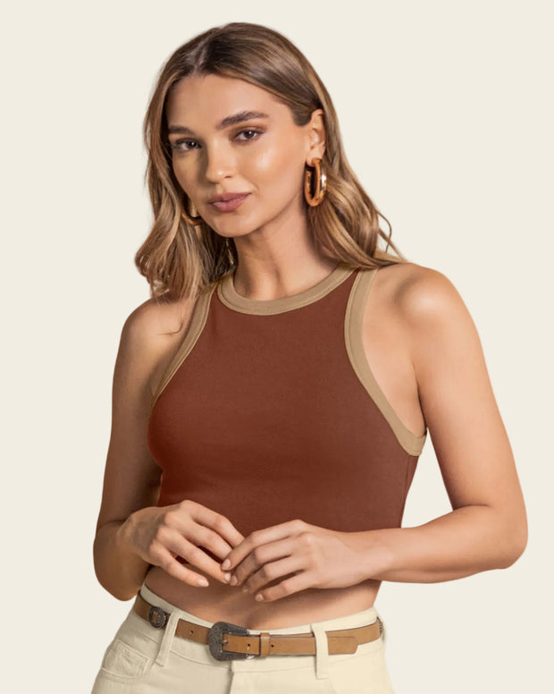 Camiseta crop top manga sisa cuello redondo