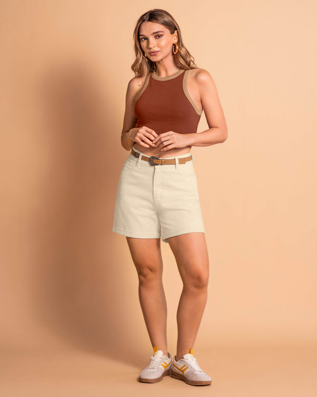 Camiseta crop top manga sisa cuello redondo