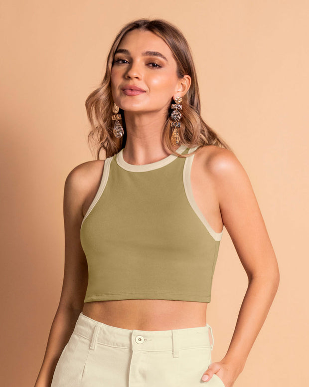 Camiseta crop top manga sisa cuello redondo