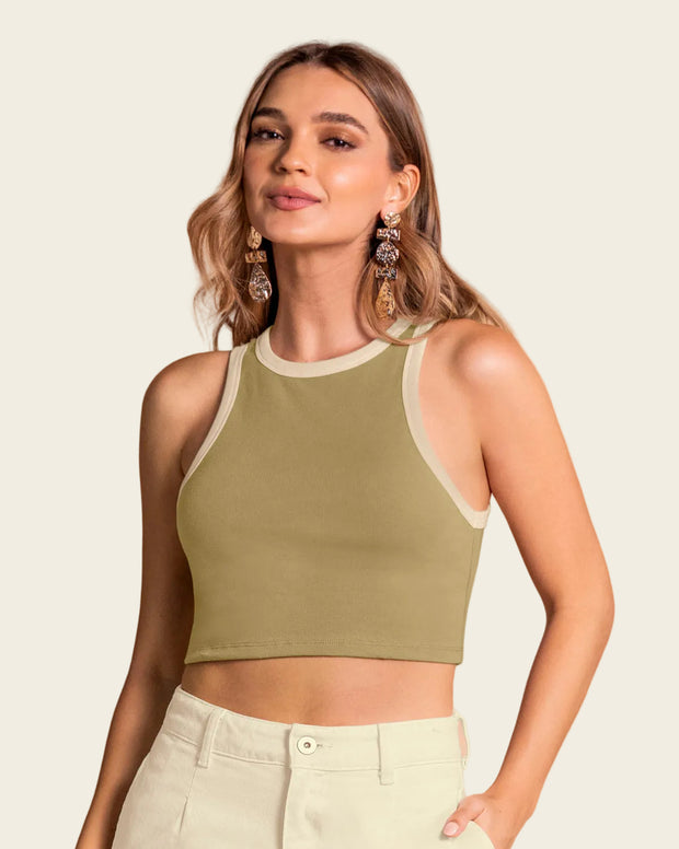 Camiseta crop top manga sisa cuello redondo