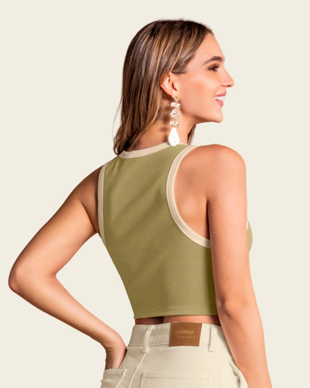 Camiseta crop top manga sisa cuello redondo