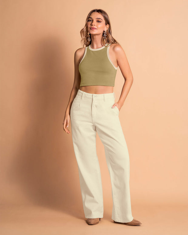 Camiseta crop top manga sisa cuello redondo