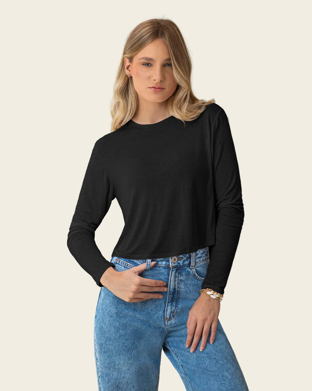 Camiseta manga larga básica de silueta ajustada