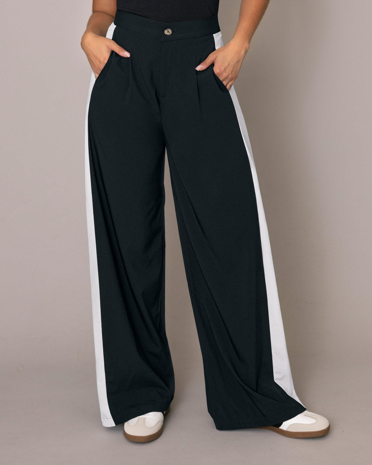 Pierna Ancha Pantalones De Vestir Con Pretina Ancha Bota Ancha