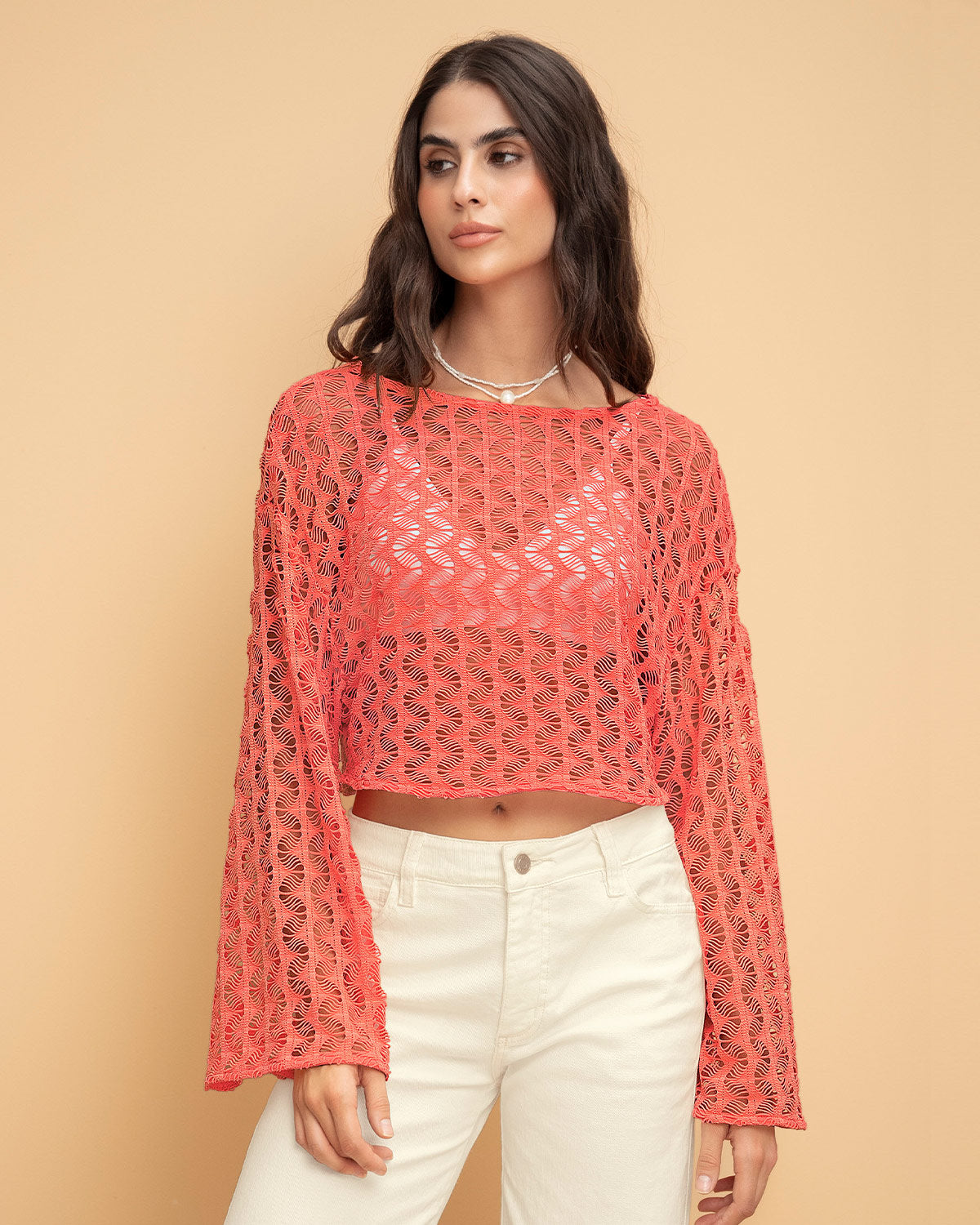 Blusa Crop Crop Top Manga Larga Rojo Crop Blusa Refill Coppel