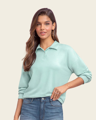 Camiseta manga larga tipo polo para mujer#color_198-verde-medios