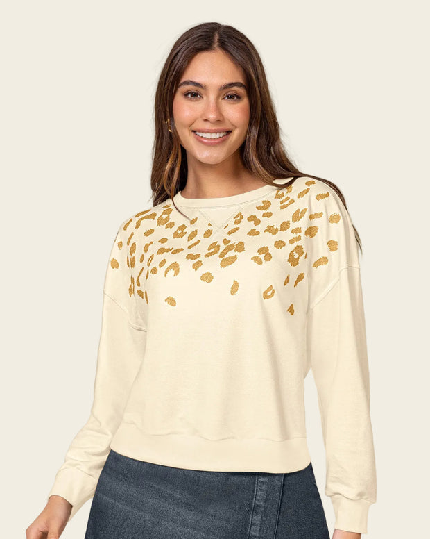 Buzo cuello redondo con detalle triangular en rib
