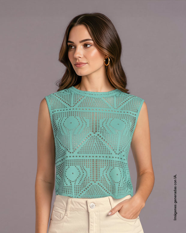 Camiseta crop top manga sisa con transparencia