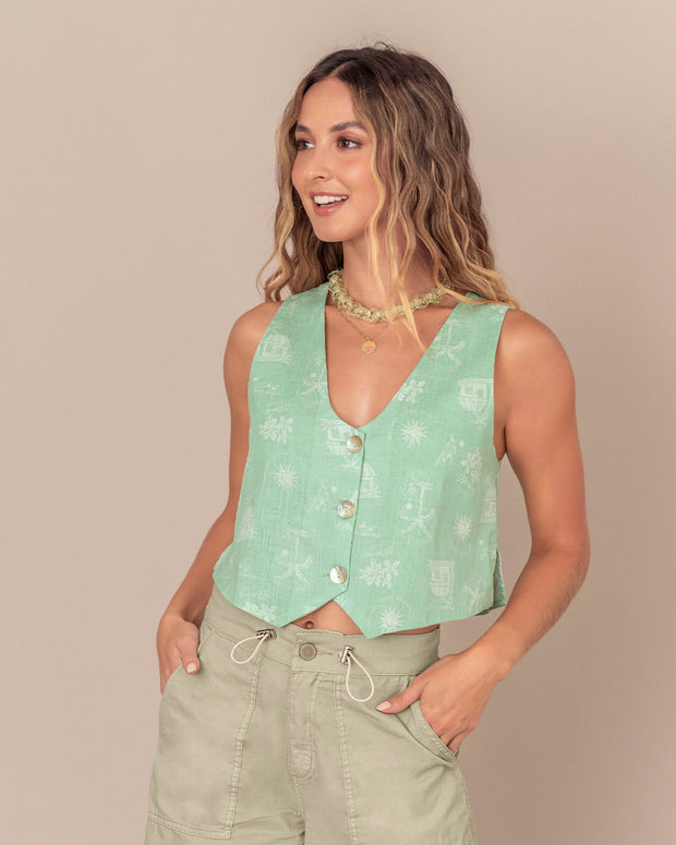 Chaleco manga sisa tipo sastre estampado