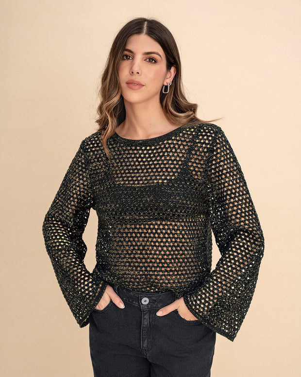 Buzo manga larga tejido con lurex brillante