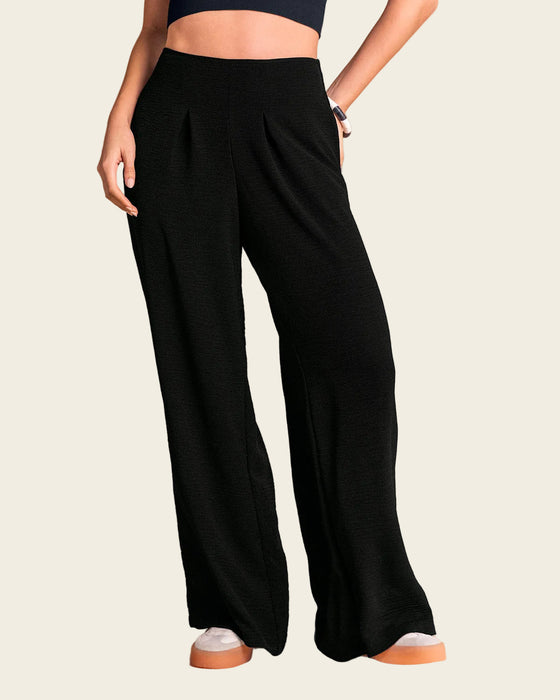 Pantalón bota ancha elaborado en tela con textura#color_700-negro