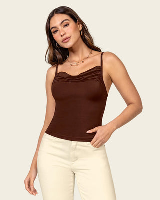 Blusa de tiritas con escote drapeado#color_c24-cafe-medio