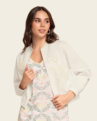 Chaqueta abierta manga larga con bordado#color_000-blanco
