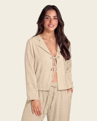 Blazer con tiras para anudar en frente#color_084-arena