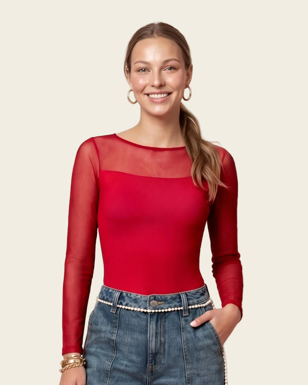 Body manga larga con transparencias y abrochadura inferior