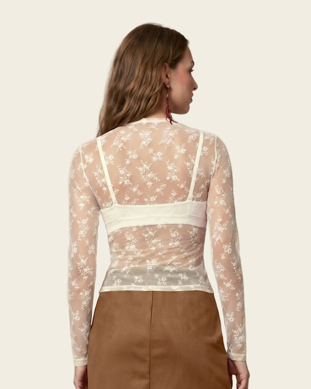 Camiseta manga larga con transparencias tipo mesh