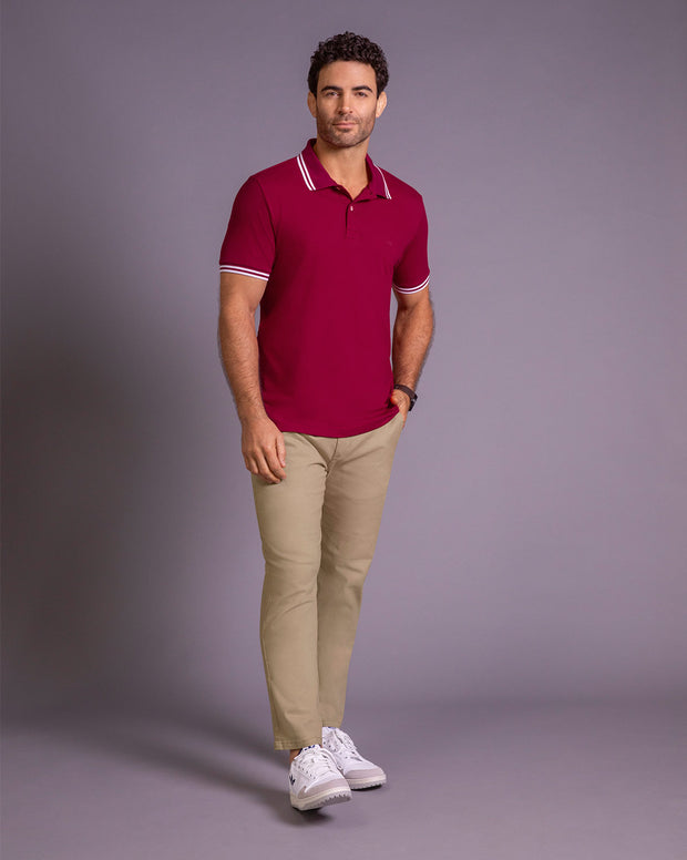 Camiseta tipo polo clásica con cuello y mangas en tejido texturizado