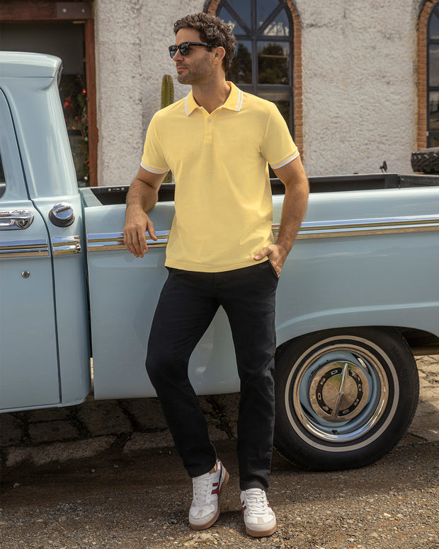 Camiseta tipo polo clásica con cuello y mangas en tejido texturizado