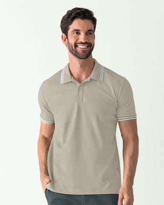Camiseta tipo polo con cuello y mangas tejidas#color_c16-gris-verde