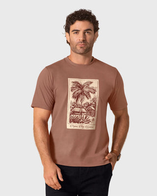 Camiseta manga corta con estampado localizado y cuello redondo#color_381-cafe-claro