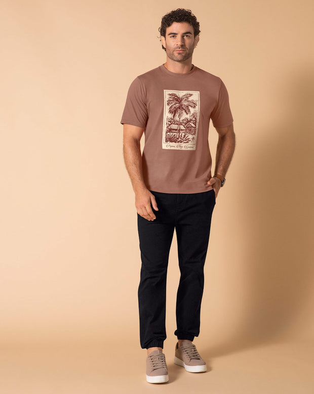 Camiseta manga corta con estampado localizado y cuello redondo