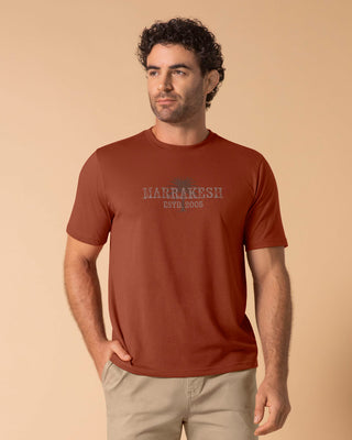 Camiseta manga corta con estampado localizado y cuello redondo#color_c21-terracota