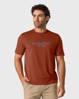 Camiseta manga corta con estampado localizado y cuello redondo#color_c21-terracota