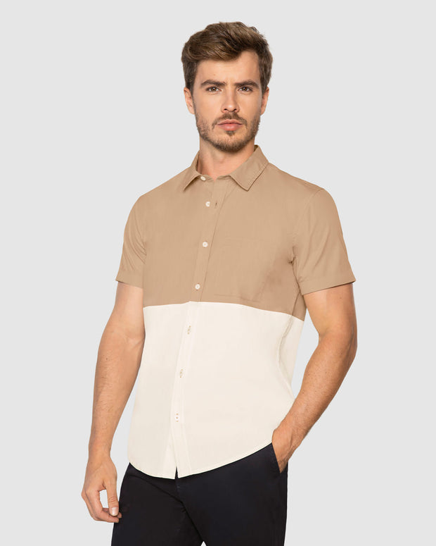 Camisa manga corta con perilla funcional y bloques de color