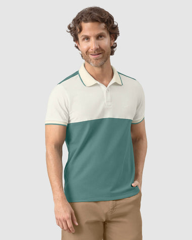Camiseta tipo polo bloque de color#color_254-marfil-verde-azul