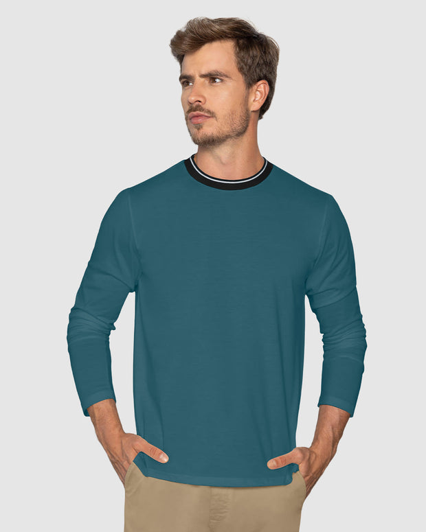 Camiseta manga larga cuello tejido