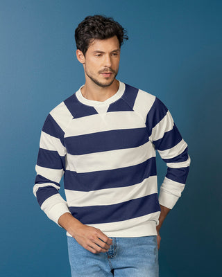 Buzo cuello redondo básico para hombre#color_146-rayas-blancas-azul