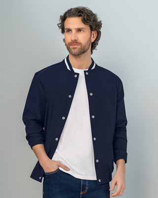 Chaqueta tipo bomber con cuello en contraste#color_c41-azul-medio