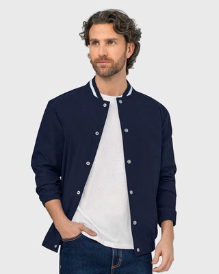 Chaqueta tipo bomber con cuello en contraste#color_c41-azul-medio