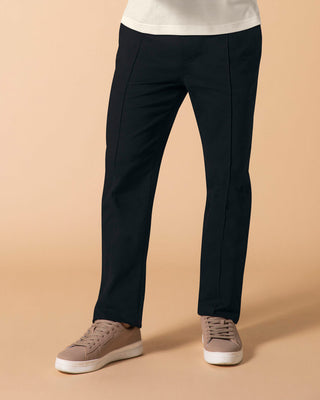 Pantalón bota recta para hombre con elástico en cintura#color_700-negro